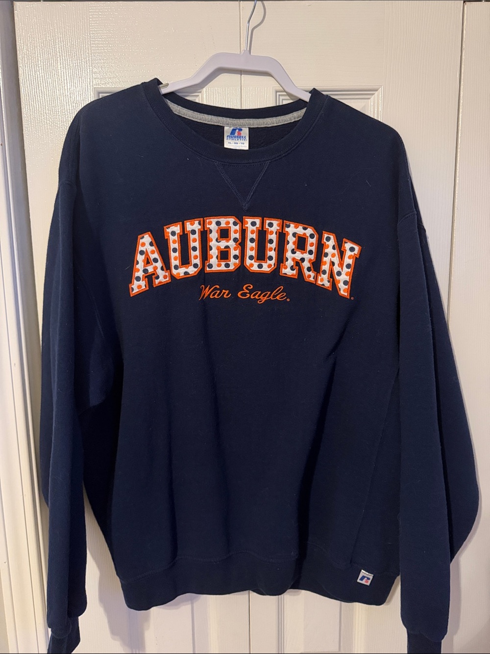 Vintage Navy Crewneck Sweatshirt with Orange Auburn War Eagle Applique